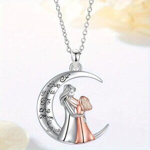 Mom Daughter Moon Necklace Pendant - I Love You to the Moon & Back Jewelry